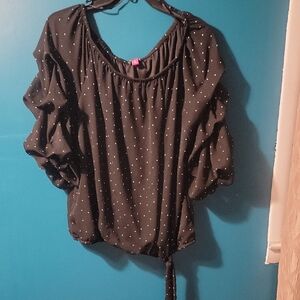 Black Polka Dot Peasant Blouse - Women Tops